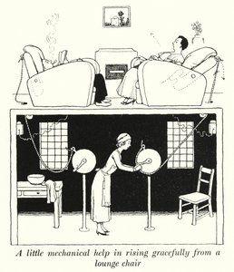 A Little Mechanical Help in Rising Gracefully from a Lounge Chair by William Heath Robinson