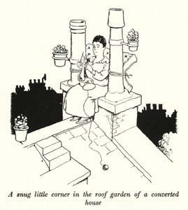 A snug little corner in the roof garden of a converted house by William Heath Robinson