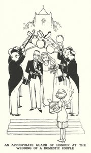 An Appropriate Guard of Honour at the Wedding of a Domestic Couple by William Heath Robinson