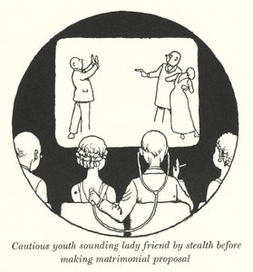 Cautious youth sounding lady friend by stealth before making matrimonial proposal by William Heath Robinson