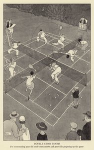 Double cross tennis, for economising space in local tournaments and generally gingering up the game by William Heath Robinson