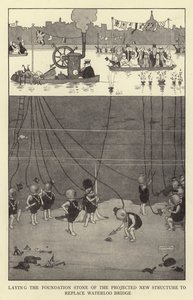 Laying the foundation stone of the projected new structure to replace Waterloo Bridge by William Heath Robinson