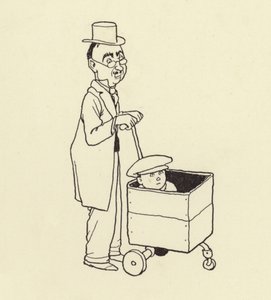 Man Pushing Boy in a Box by William Heath Robinson