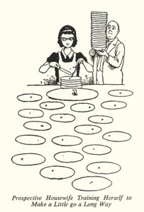 Prospective Housewife Training Herself to Make a Little go a Long Way by William Heath Robinson