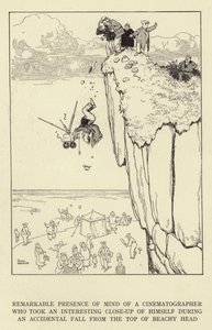 Remarkable Presence of Mind of a Cinematographer Who Took an Interesting Close-Up of Himself During an Accidental Fall from the Top of Beachy Head by William Heath Robinson