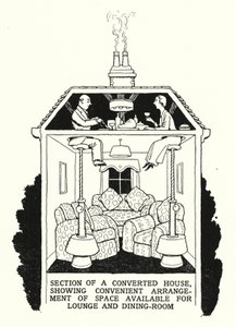 Section of a Converted House, Showing Convenient Arrangement of Space Available for Lounge and Dining-Room by William Heath Robinson