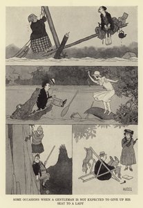 Some occasions when a gentlemen is not expected to give up his seat to a lady by William Heath Robinson