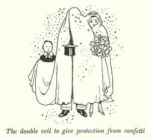 The double veil to give protection from confetti by William Heath Robinson