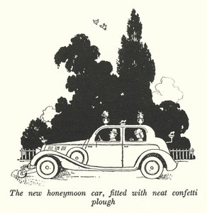 The new honeymoon car, fitted with neat confetti plough by William Heath Robinson