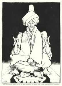 What pleased him highly was to see Abou Hassan fill his throne with almost as much gravity as himself by William Heath Robinson