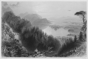 The Lower and Torc Lakes, Killarney, from Torc Waterfall by William Henry (after) Bartlett