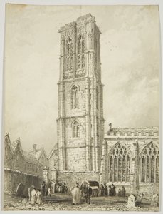 Exterior of Temple Church, showing an internment, c.1825