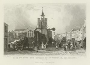 High Street with the Church of St Nicholas, Colchester, Essex by William Henry Bartlett