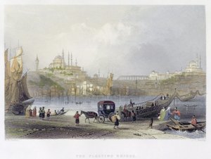 The Floating Bridge, Istanbul (engraved by J.C. Bentley, c.1850) by William Henry Bartlett