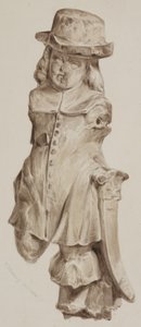 Carved figure in oak, at one time in the doorway of the house built on the site of the Boars Head Tavern, Eastcheap by William Henry Kearney
