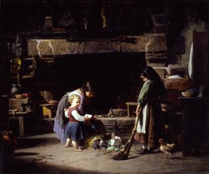 Farm Interior: Breton Children Feeding Rabbits