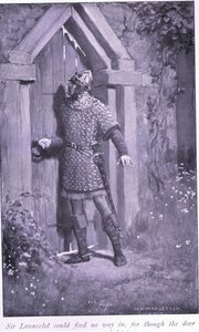 Sir Launcelot Could Find No Way In, for Though the Door Was Old and Worn It Held Fast by William Henry Margetson