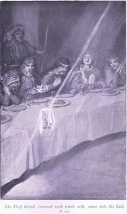 The Holy Grail, Covered with White Silk, Came into the Hall by William Henry Margetson