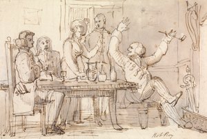 An Illustration to Rob Roy: Interior with a Party Drinking by William Henry Pyne