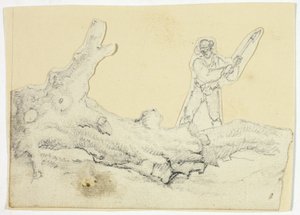 Woodsman Axing Fallen Tree by William Henry Pyne