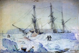 View of the Port Side of the Ship with an Effect of Sunrise in February 1837