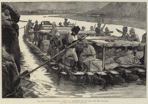 Our Troops leaving Afghanistan, floating sick and Wounded down the Cabul River from Jellalabad by William Heysham Overend