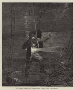 The Wreck of the Eurydice, Divers Examining a Wreck by the Submarine Light by William Heysham Overend