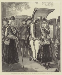 Three Ladies of Fashion on their Way to Ye Olde English Fayre, at the Albert Hall by William Heysham Overend