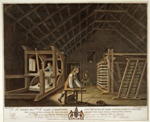 Winding, Warping with a New Improved Warping Mill and Weaving, Plate VII of The Linen Manufactory of Ireland, 1791 by William Hincks