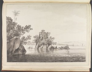 A View of an Insulated Rock in the River Ganges at Jangerah [Jahangira] by William Hodges