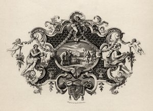 Impression from a silver tankard, engraved by E. Chavane, from The Works of William Hogarth, published 1833 by William Hogarth