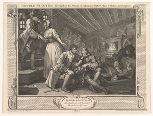 The Idle Prentice Betrayed by his Whore and Taken in a Night Cellar