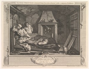 The Idle Prentice Returned from Sea and in a Garret with a Common Prostitute, December 30, 1747 by William Hogarth