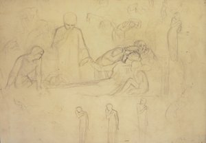 Studies for the figures of the Doctor, Mourners and Minerva by William Holman Hunt