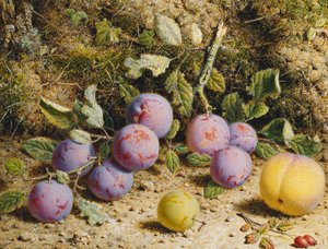 Still Life with Plums, a Peach and Rosehips by William Hough