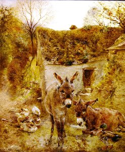 Donkeys and Ducks in a Farmyard by William Huggins