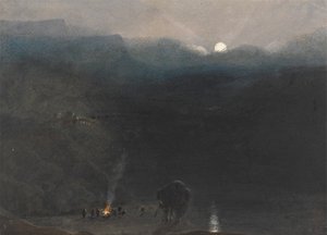 Mauritius - Moonlight, with Charcoal Burners Fire in the Black River Gorge