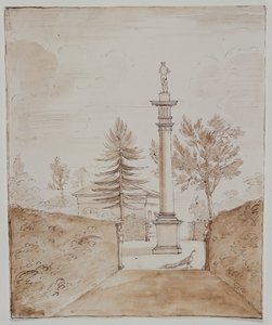 Chiswick, View of the Doric Column with Venus de Medici Statue, and a Glimpse of the Side of the Deer House by William Kent