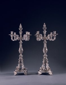 Pair of highly important German four-light candelabra, commissioned for George II, made by Balthasar Friedrich Behrens, Hanover, 1736-37 by William Kent