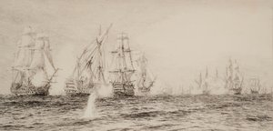 Ships, Four-Masted, Engaged in Battle by William Lionel Wyllie