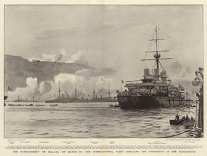The Bombardment of Malaxa on 23 March, the International Fleet Shelling the Insurgents in the Blockhouse by William Lionel Wyllie