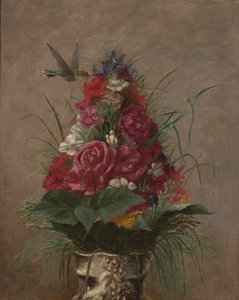 Floral Still Life with Hummingbird