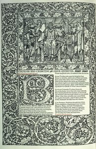 Scene from Troilus and Criseyde, historiated initial B, manuscript with full page-border, 1896