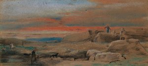 Figures among Rocks at Sunset by William Mulready