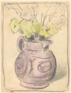 Vase of Flowers: Yellow Chrysanthemums in a Lustre Jug by William Nicholson