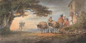 Drivers and Burros Resting at Sunset