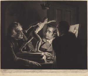 Three Persons Viewing the Gladiator by Candlelight by William Pether after Joseph Wright