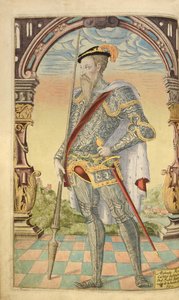 Alphonso XI, King of Castile and Leon, from Honor Military, and Civill, William Segar, pub. Robert Barker, London, 1602