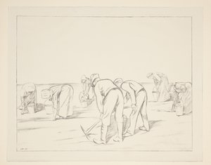 Farm workers with pickaxes and buckets