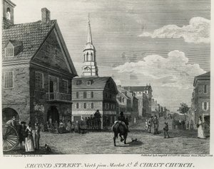 Second Street North from Market Street and Christ Church, Philadelphia, Drawing by William Russell Birch by William Russell Birch